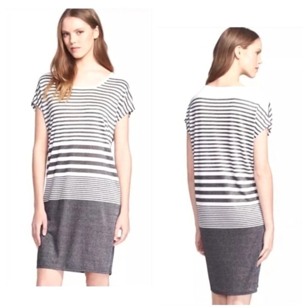 Vince Striped T-Shirt Dress Women S White Grey Minimalist Capsule Quiet Luxury